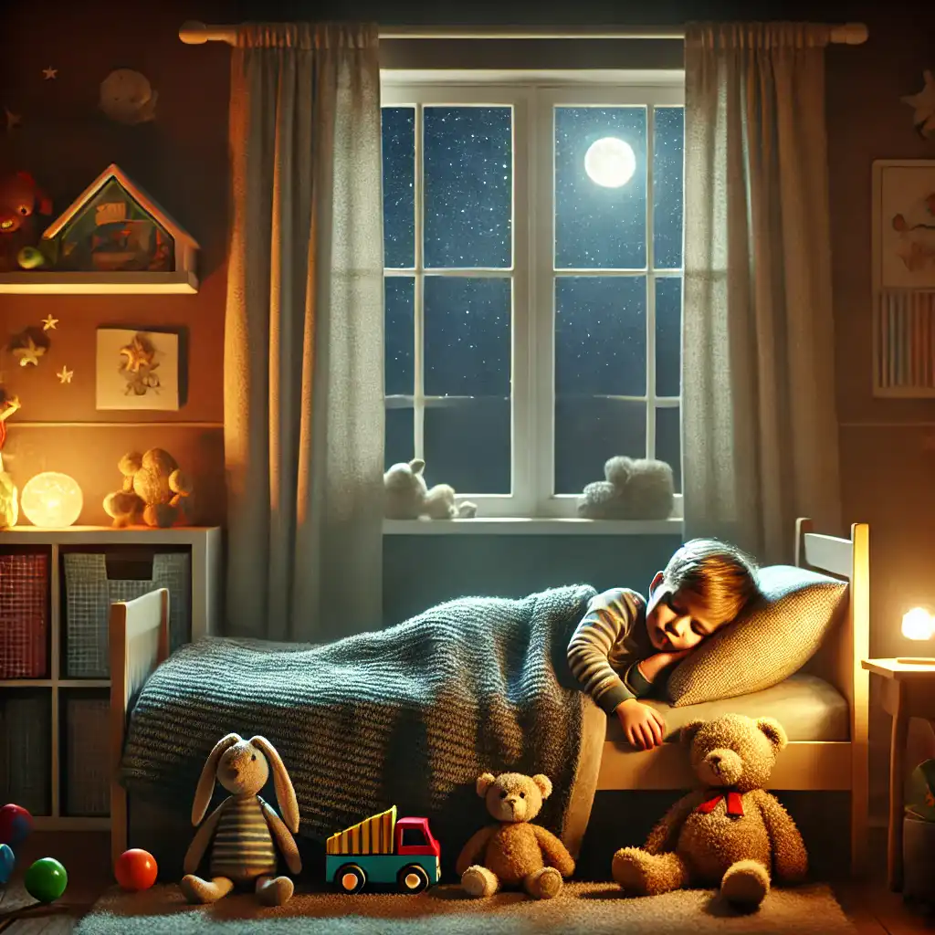 תמונה של ילד ישן שלו בחדר נעים